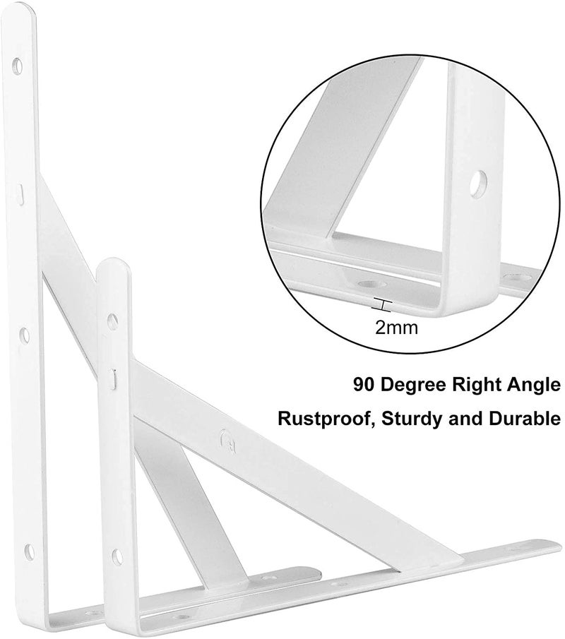 AConnet 4 Pack White Shelf Brackets 10 Inch Heavy Duty L Bracket for Shelves, Wrought Iron White Triangle Shelf Brackets, Wall Mounted Floating Corner Shelving Bracket with Mounting Screws - Image 4